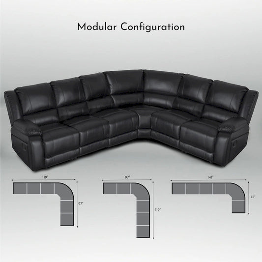 129W Faux Leather 6-Seat Large Manual Reclining Sectional Sofa