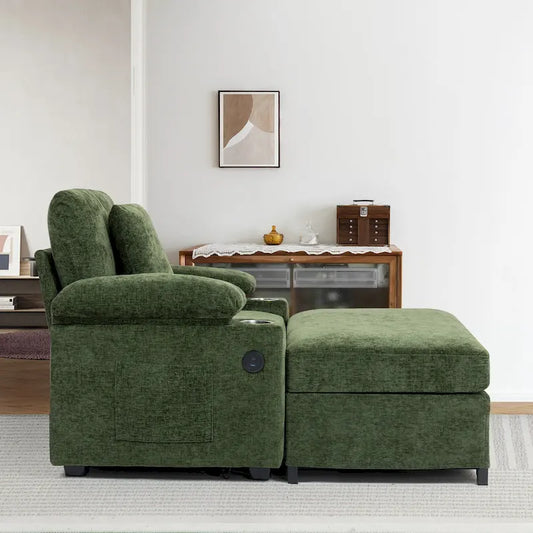 Chenille Oversized Chair with Ottoman & USB