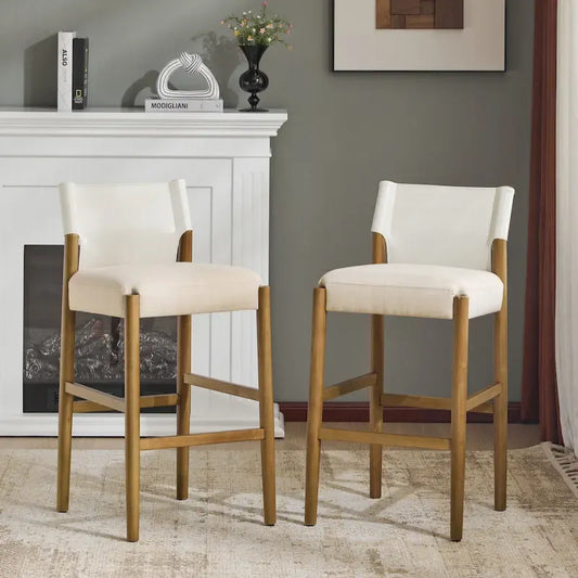 Christopher Knight Home - Mika Modern 28.5 Wood Barstool Set with Neutral Polyester Cushion for Kitchen Island or Home Bar