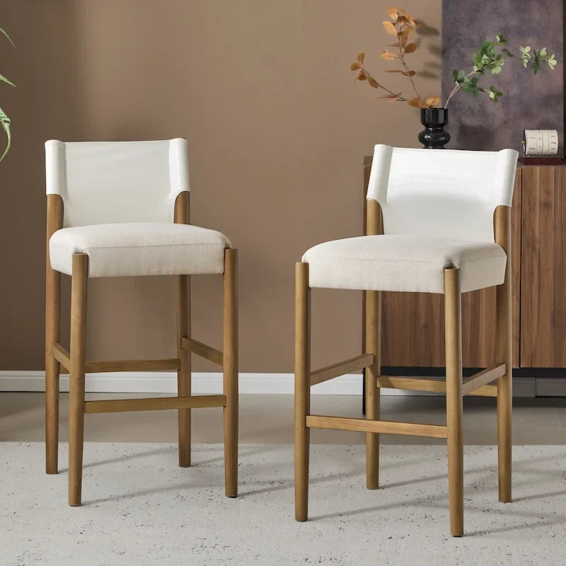 Christopher Knight Home - Mika Modern 28.5 Wood Barstool Set with Neutral Polyester Cushion for Kitchen Island or Home Bar