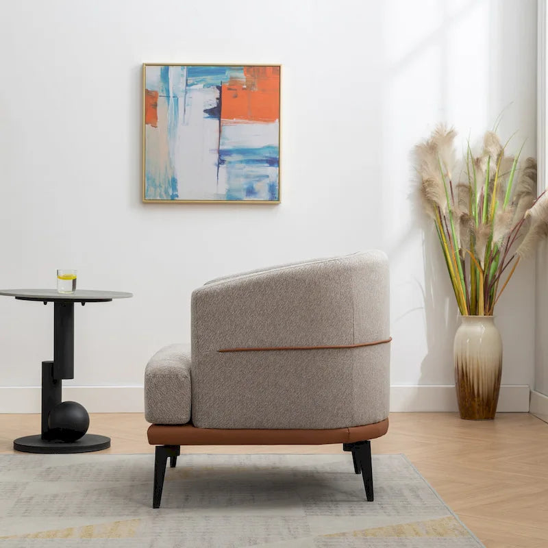 Modern Two-Tone Barrel Fabric Chair, Upholstered Round Armchair For Living Room Bedroom Reading Room, Burnt Orange