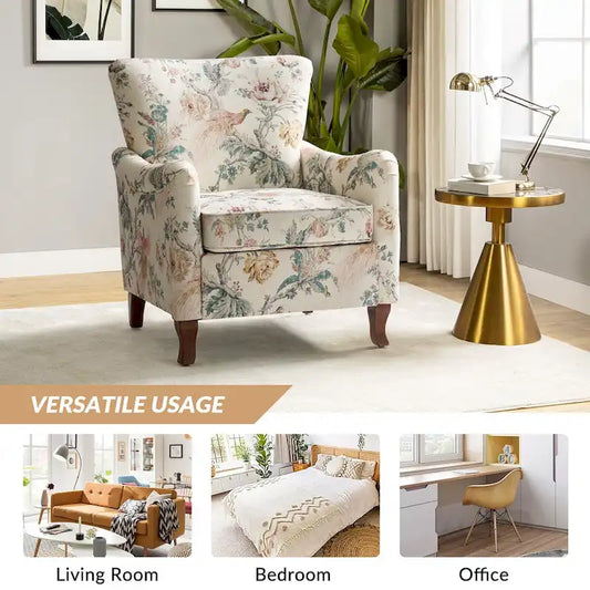 Samouel Modern Floral Upholstered Armchair with Wingback Design Set of 2 by HULALA HOME