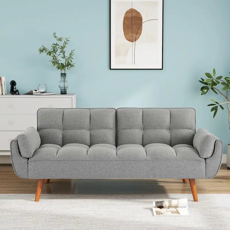 75.39 IN. Futon Sofa Bed, Convertible Upholstered Couch Sleeper with Reclining Sleeper Split Tufted Back