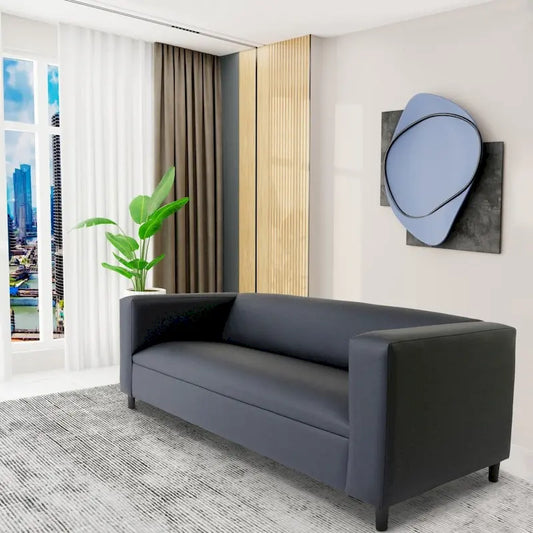 Coast to Coast Sofas Mid Century Modern 3 Seater Sofa Faux Leather Solid Wood Frame Upholstered