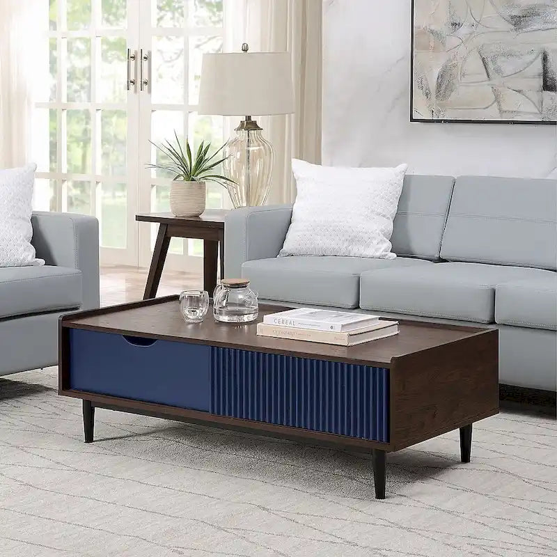 Manhattan Comfort Duane Modern Ribbed Coffee Table with Drawer and Shelf