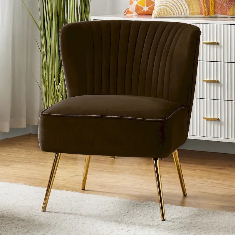 Monica 22W Upholstered Modern Tufted Accent Side Chair with Gold Legs by HULALA HOME