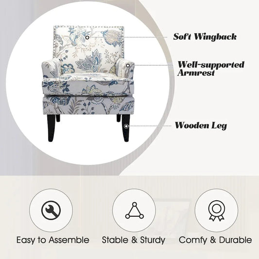 Akorda French Country Armchair with Nailhead Trim and Solid Wood Legs by HULALA HOME