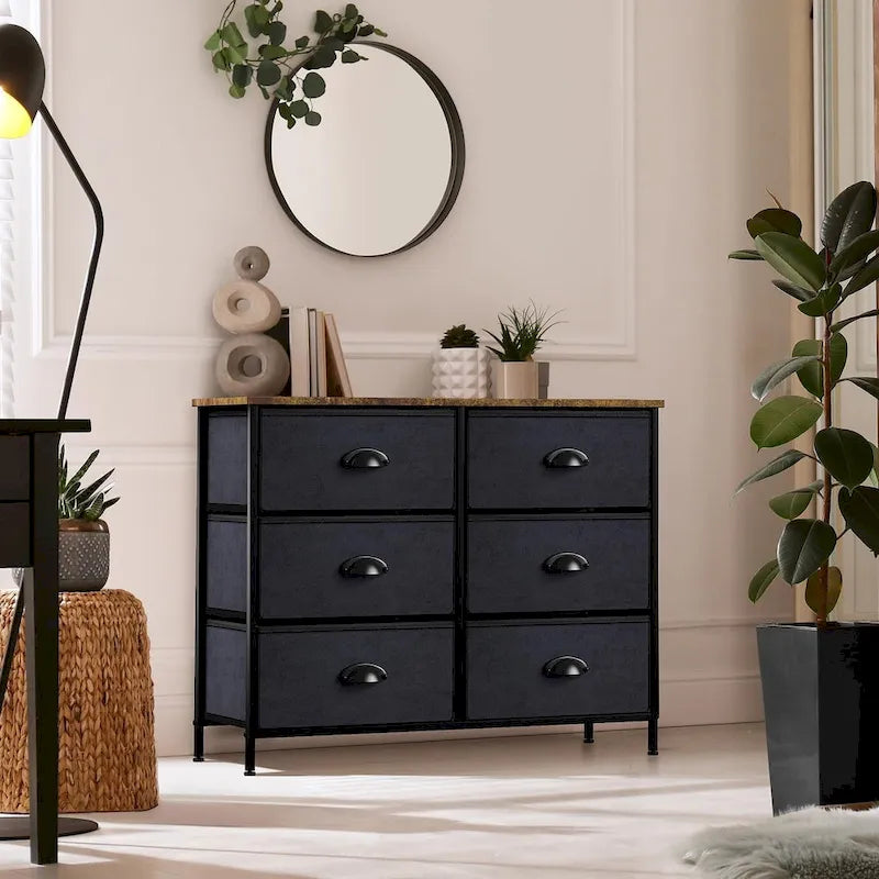 Sorbus Small Dresser with 6 Drawers - Wood Farmhouse Dcor Style Shelf Top