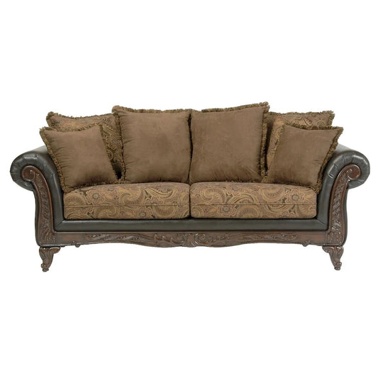 Roundhill Furniture San Marino 2-tone Chocolate Brown Fabric Sofa & Loveseat