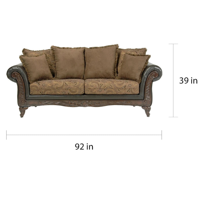 Roundhill Furniture San Marino 2-tone Chocolate Brown Fabric Sofa & Loveseat