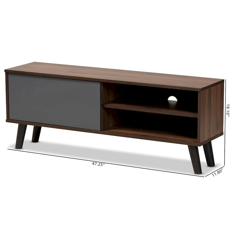 Mallory Two-Tone Walnut Brown and Grey Finished Wood TV Stand