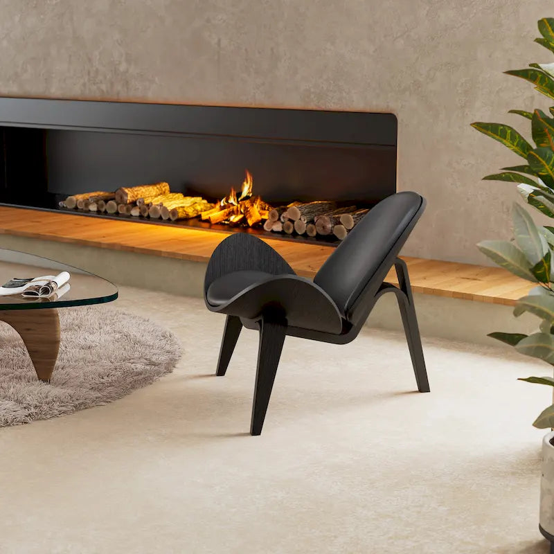 Mid-Century Style Shell Chair Upholstered Leather Lounge Chair