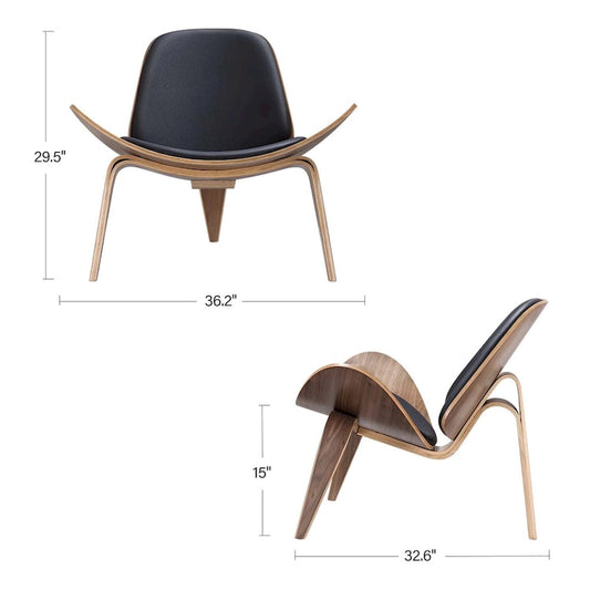Mid-Century Style Shell Chair Upholstered Leather Lounge Chair