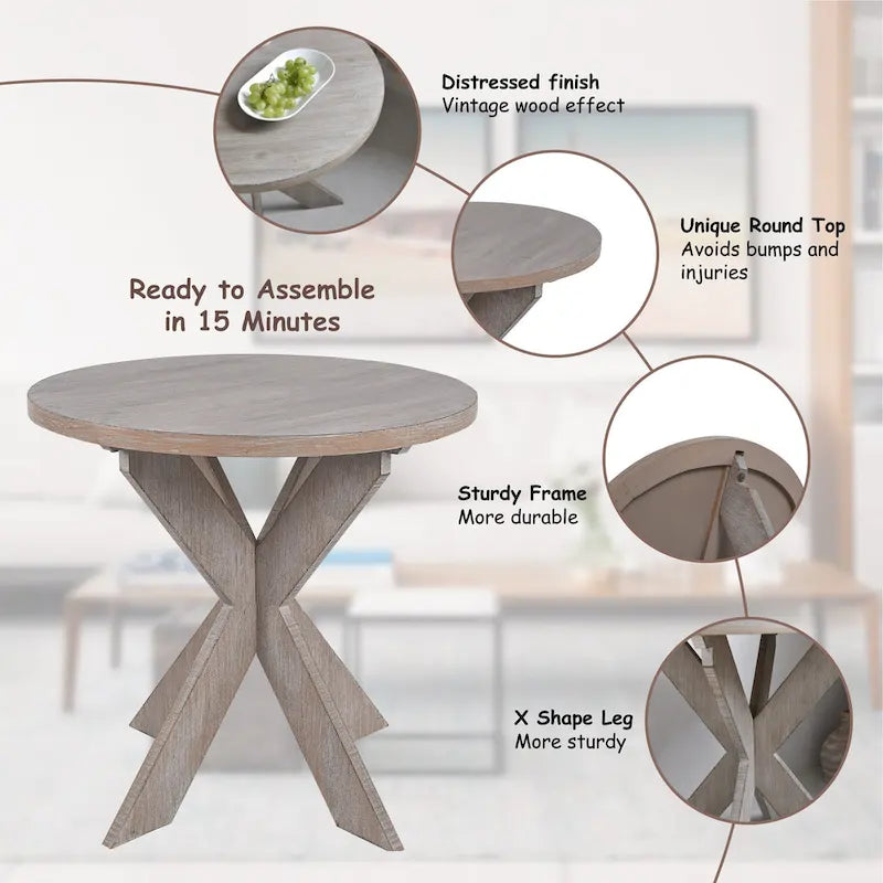 COZAYH Set of 2 Rustic Farmhouse end Table with Storage Shelf, French Country Accent Side Table , Vintage Grey Finish