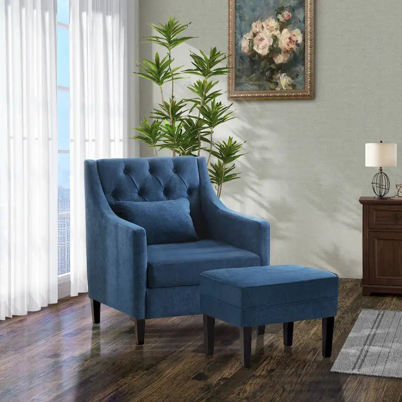 HUIMO Arm Chair Comfy Club Chair with Ottoman and Pillow