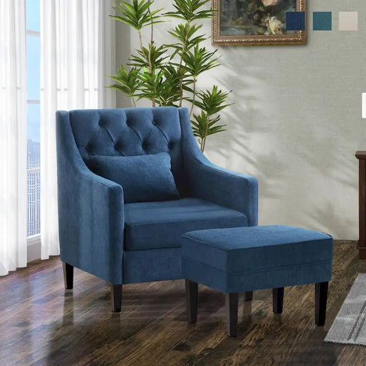 HUIMO Arm Chair Comfy Club Chair with Ottoman and Pillow