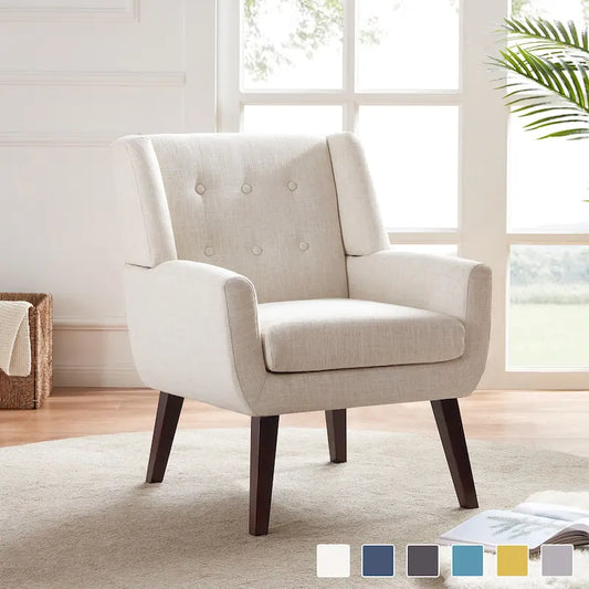 HUIMO Modern Linen Upholstered Armchair Tufted Accent Chair