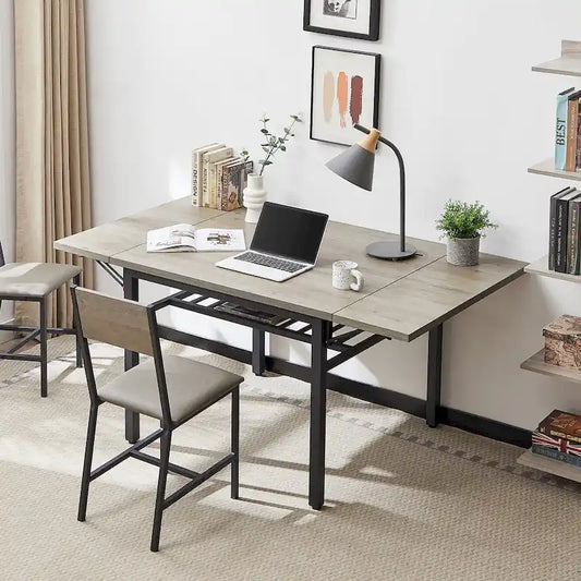 Modern Industrial 63.2 Extendable Dining Table w/Drop Leaf, Seats 6