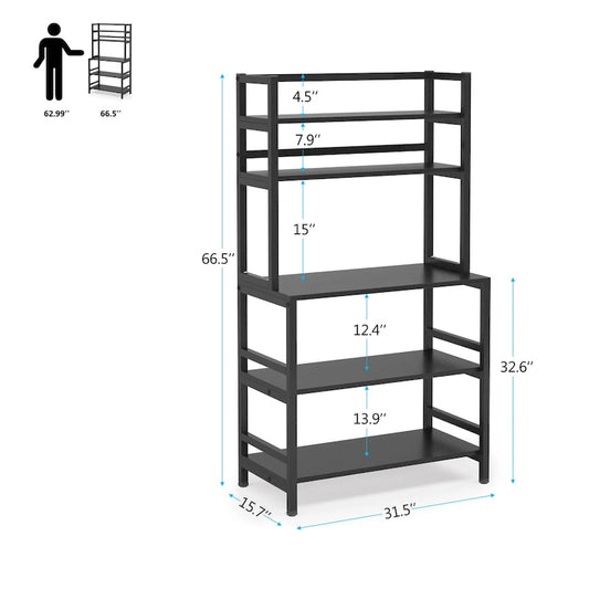 5-Tier Kitchen Bakers Rack with Hutch,Utility Storage Shelf - 31.5 x 15.75 x 62.99 inches