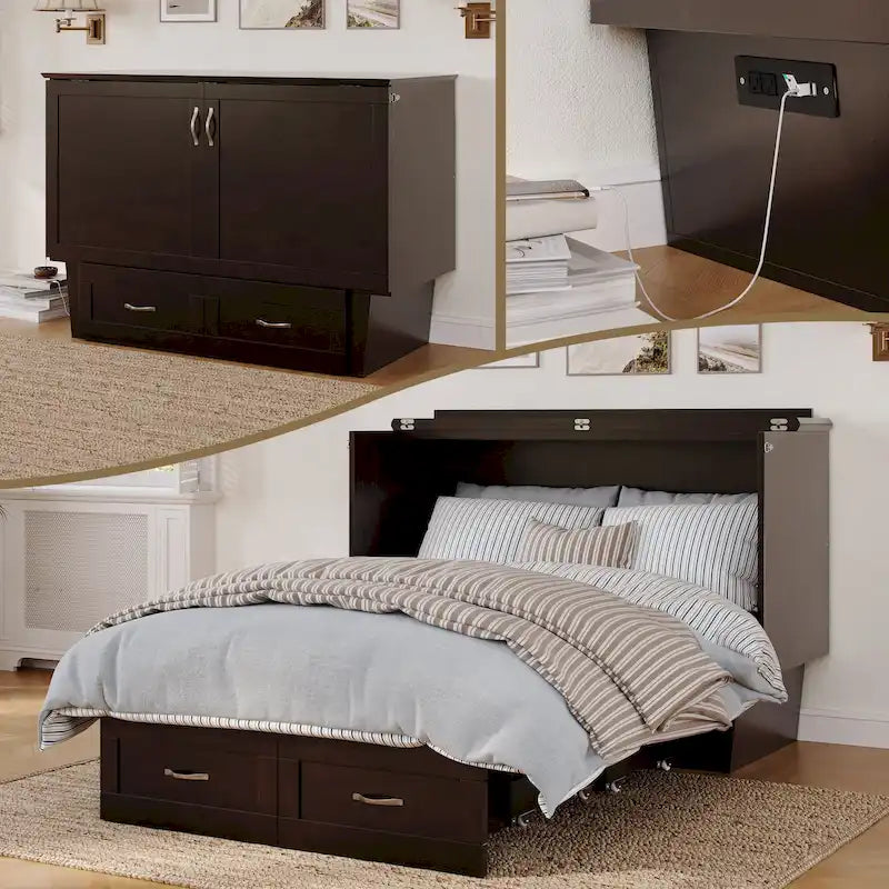Monroe Full Murphy Bed Chest with 6 Memory Foam Mattress