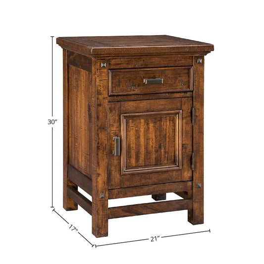 Wolf Creek Rustic Vintage Acacia 1-Door 1-Drawer Nightstand