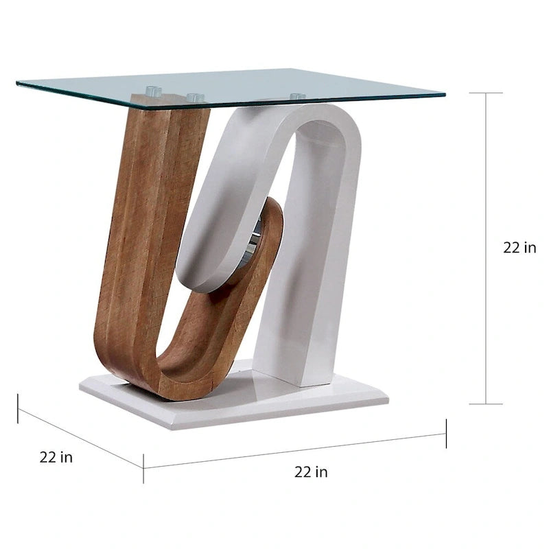 Tong Contemporary White and Natural 47-inch Glass Top 2-Piece Coffee Table Set by Furniture of America