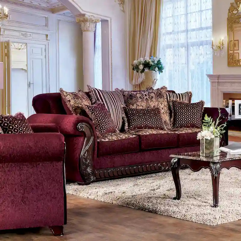 Fova Traditional Fabric Upholstered Rolled Arms Sofa by Furniture of America