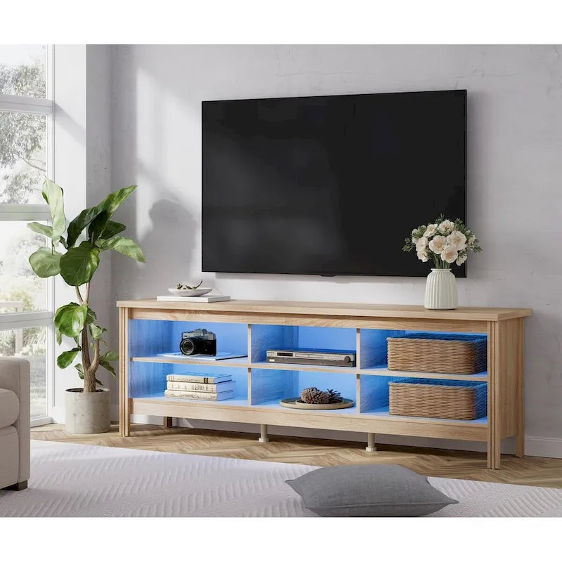 TV Stand for 75 Inch TV, Wood Entertainment Center with Storage, 70