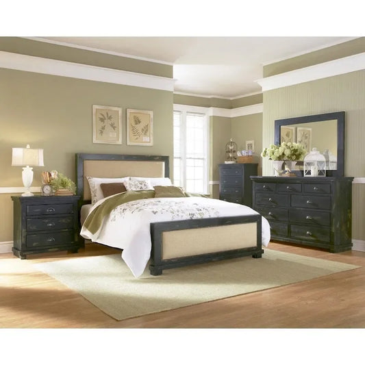Willlow Pine Distressed Black Bed