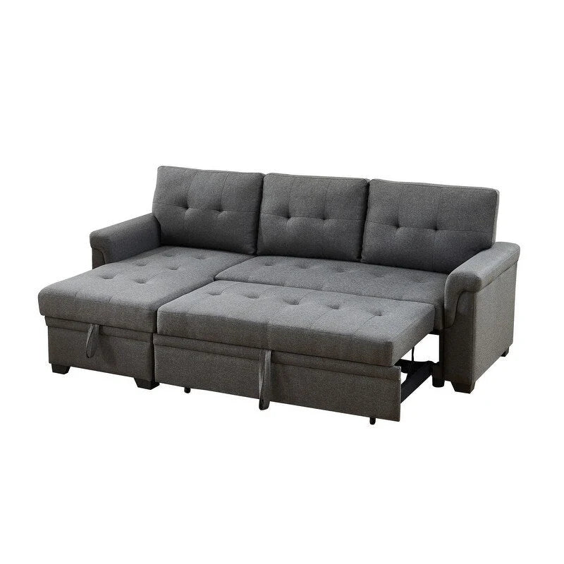 Solid Wood Frame Linen Reversible Sleeper Sectional Sofa with Storage Chaise