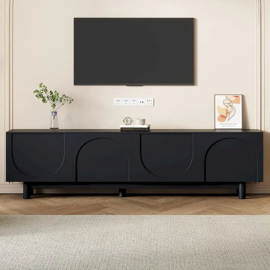 TV Stand for TVs Up to 78, Entertainment Center with Solid Wood Legs, Practical Media Console with Adjustable Shelves