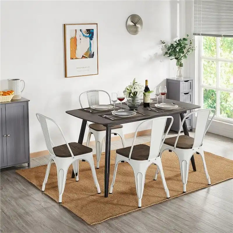 Yaheetech Set of 4 Metal Dining Chair with Wooden Stackable Chairs