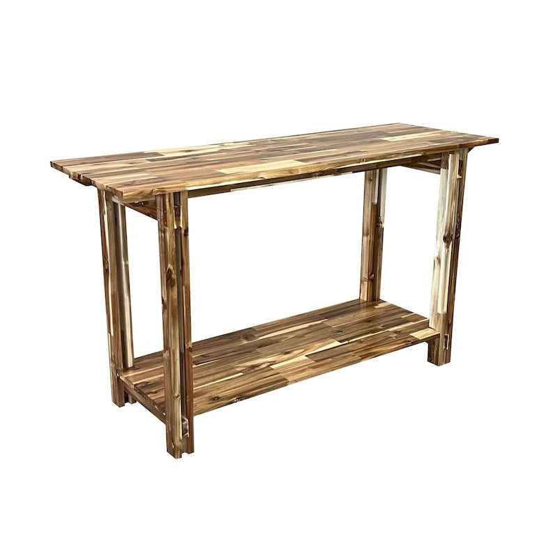 Acacia Wood Architectural Console Table with Shelf