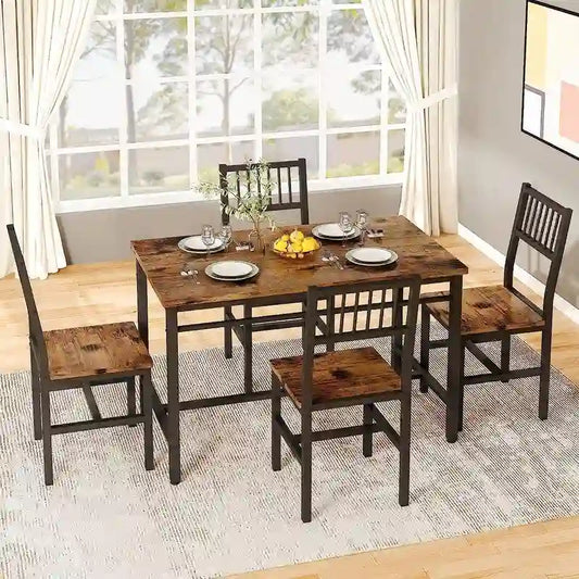 Modern Industrial 5-Piece Dining Table Set, Rectangular Table and Chairs Set, Dinette, Space Saving Dining Set