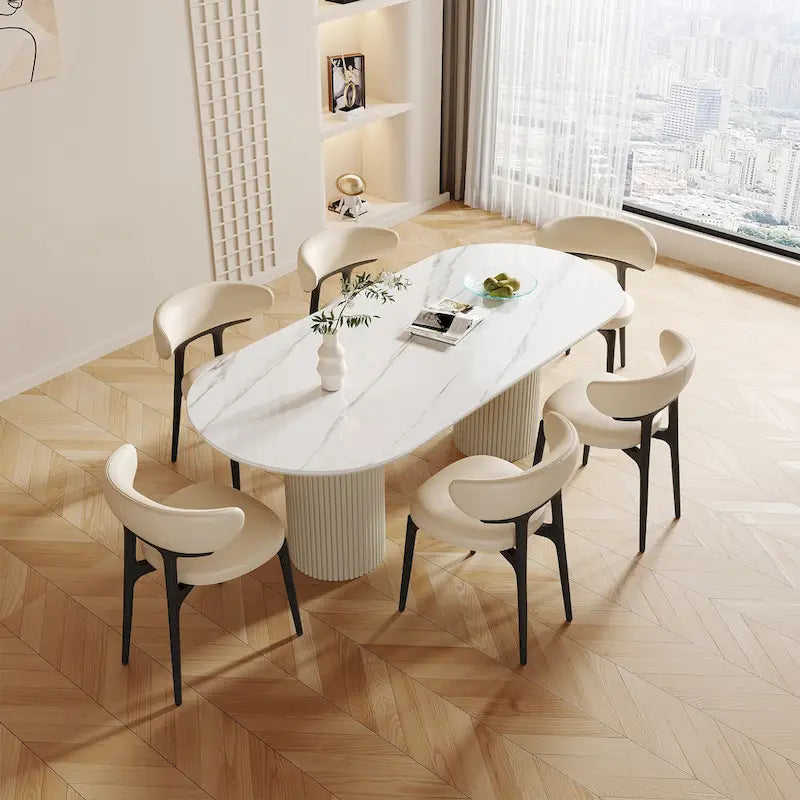 71 Modern Rectangular Dining Table with Stone Table-top, Wood Legs