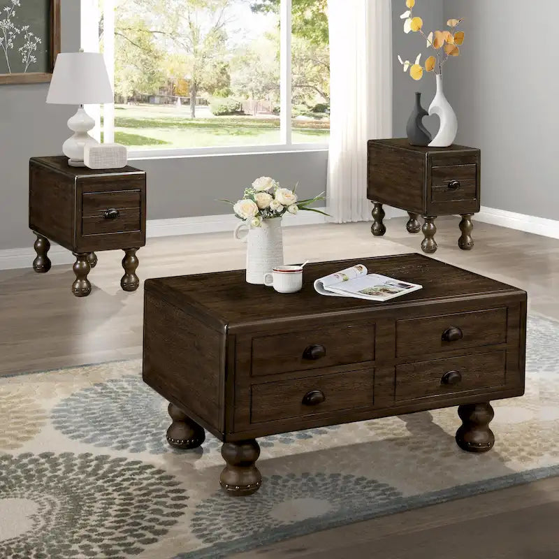 3-Piece Solid Wood Living Room Table Set