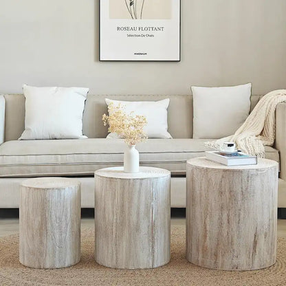 Set of 3 Round Wood Coffee Table with Clear and Visible Tree Rings, Side Table End Table for Living Room Fully Assembled