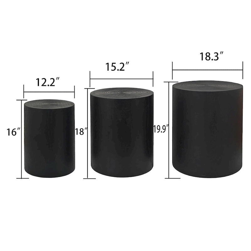 Set of 3 Round Wood Coffee Table with Clear and Visible Tree Rings, Side Table End Table for Living Room Fully Assembled