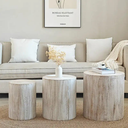 Set of 3 Round Wood Coffee Table with Clear and Visible Tree Rings, Side Table End Table for Living Room Fully Assembled
