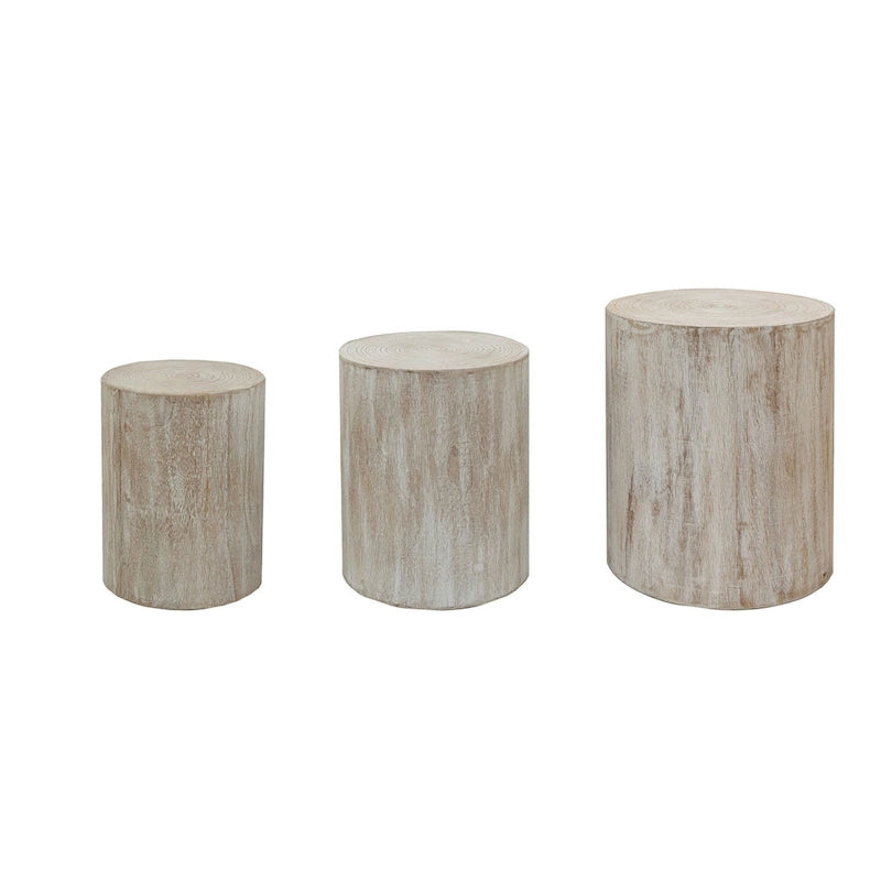 Set of 3 Round Wood Coffee Table with Clear and Visible Tree Rings, Side Table End Table for Living Room Fully Assembled