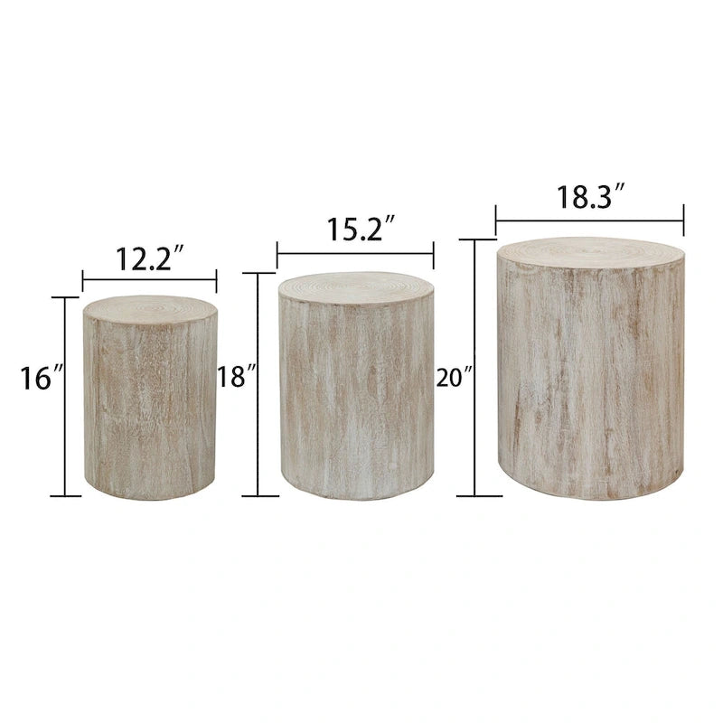 Set of 3 Round Wood Coffee Table with Clear and Visible Tree Rings, Side Table End Table for Living Room Fully Assembled