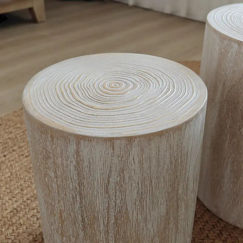 Set of 3 Round Wood Coffee Table with Clear and Visible Tree Rings, Side Table End Table for Living Room Fully Assembled