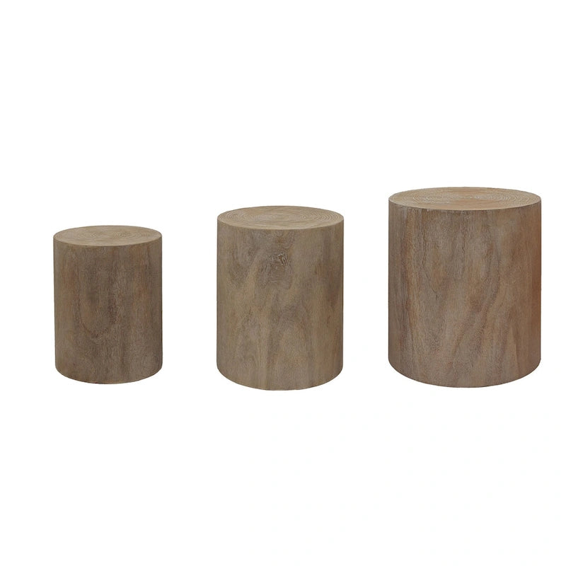 Set of 3 Round Wood Coffee Table with Clear and Visible Tree Rings, Side Table End Table for Living Room Fully Assembled