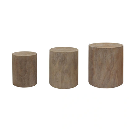 Set of 3 Round Wood Coffee Table with Clear and Visible Tree Rings, Side Table End Table for Living Room Fully Assembled