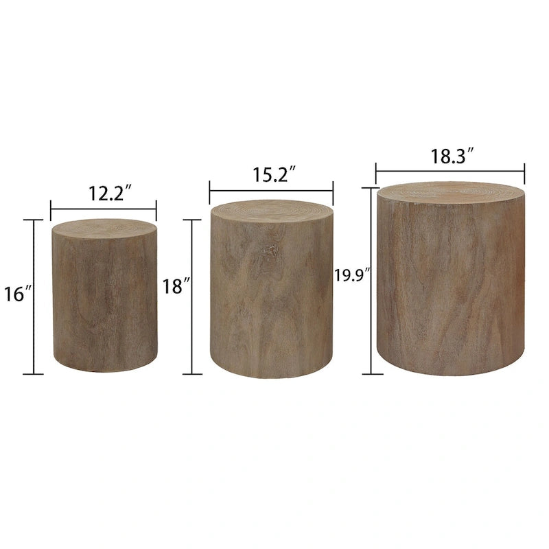 Set of 3 Round Wood Coffee Table with Clear and Visible Tree Rings, Side Table End Table for Living Room Fully Assembled