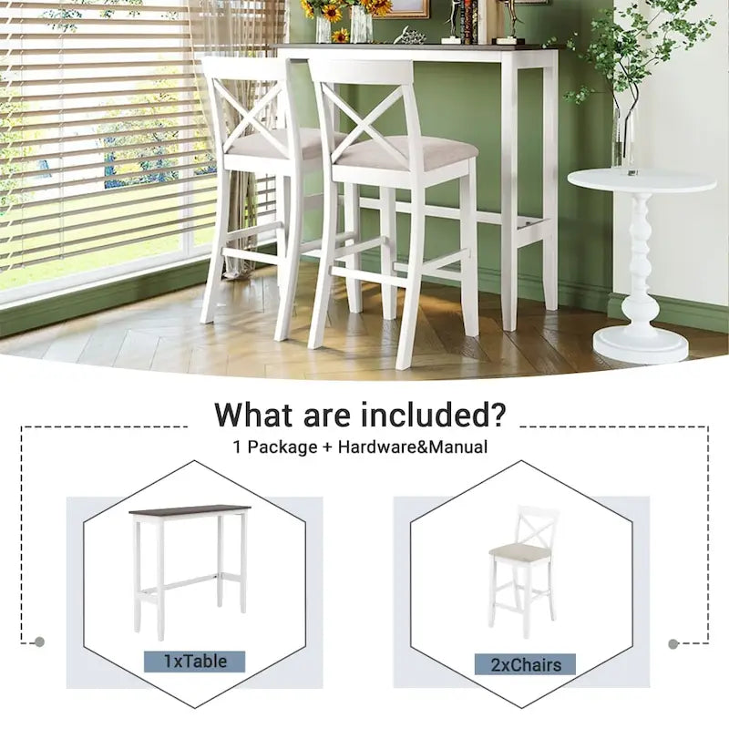 48 Rectangular Wood Bar Height Dining Set with 2 Chairs