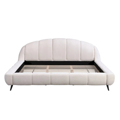 Christopher Knight Home - Alexander King Upholstered Platform Bed with Shell-Shape Headboard and Solid Wood Frame