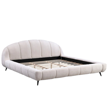 Christopher Knight Home - Alexander King Upholstered Platform Bed with Shell-Shape Headboard and Solid Wood Frame