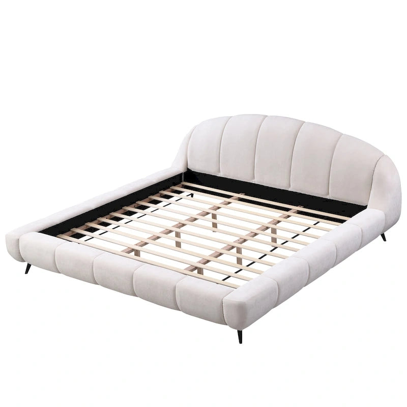 Christopher Knight Home - Alexander King Upholstered Platform Bed with Shell-Shape Headboard and Solid Wood Frame