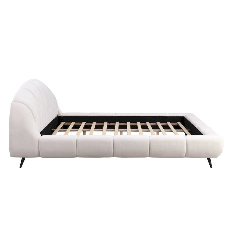 Christopher Knight Home - Alexander King Upholstered Platform Bed with Shell-Shape Headboard and Solid Wood Frame